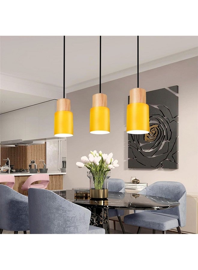 Groeien Cylindrical Color Metal Chandelier Elegance Small Wood Pendant Hanging Light for Kitchen Island, Indoor Metal Hanging Light, Living Room Bedroom Bedside Table (Yellow) - Image 5