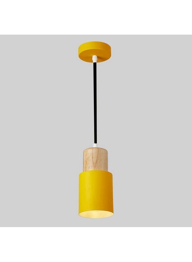 Groeien Cylindrical Color Metal Chandelier Elegance Small Wood Pendant Hanging Light for Kitchen Island, Indoor Metal Hanging Light, Living Room Bedroom Bedside Table (Yellow) - Image 1