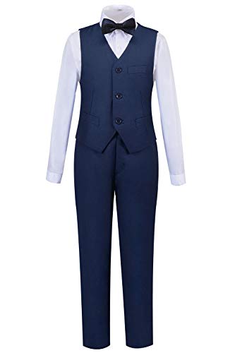 Addneo Toddler Boys Suits,Boys Dress Pant Vest White Shirt and Bowtie Navy Blue Size 6 - Image 4