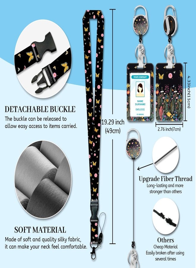 Hancynir Butterfly Floral Lanyard for Id Badge, Flower Badge Holder with Retractable Reel Clip, Name Tags Keychain Lanyard with ID Holder, Vertical Card Protector for Women Teacher Nurse Doctor Office - Image 4