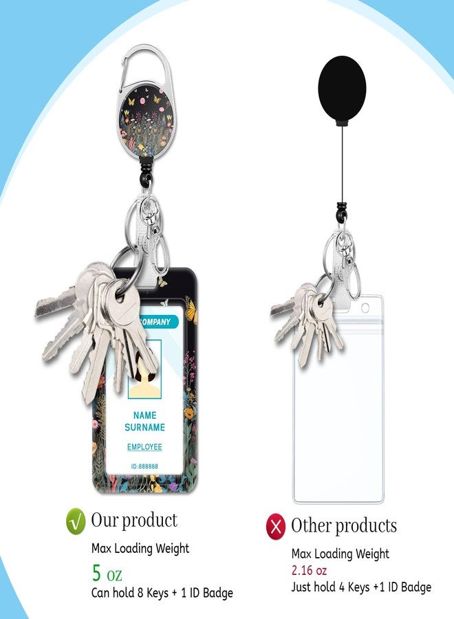 Hancynir Butterfly Floral Lanyard for Id Badge, Flower Badge Holder with Retractable Reel Clip, Name Tags Keychain Lanyard with ID Holder, Vertical Card Protector for Women Teacher Nurse Doctor Office - Image 5