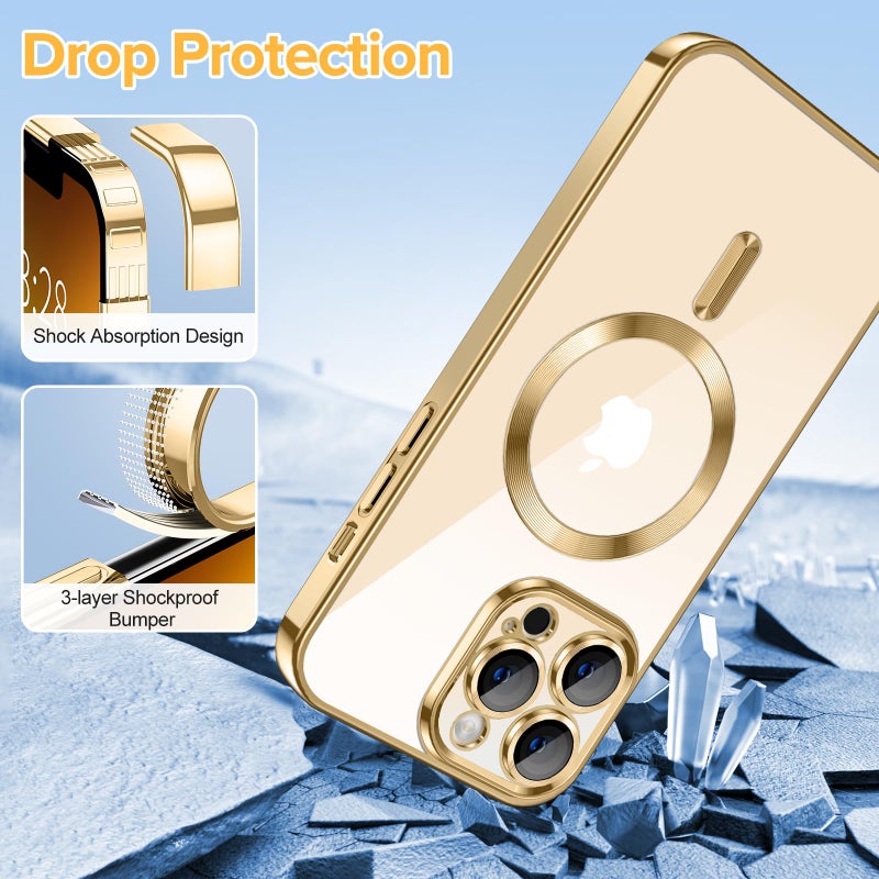 Hython Magnetic Clear for iPhone 13 Pro Max Case with Camera Lens Protector [Compatible with MagSafe] Plating Edge Slim Soft TPU Cover Protective Phone Case for iPhone 13 Pro Max 6.7", Gold - Image 5
