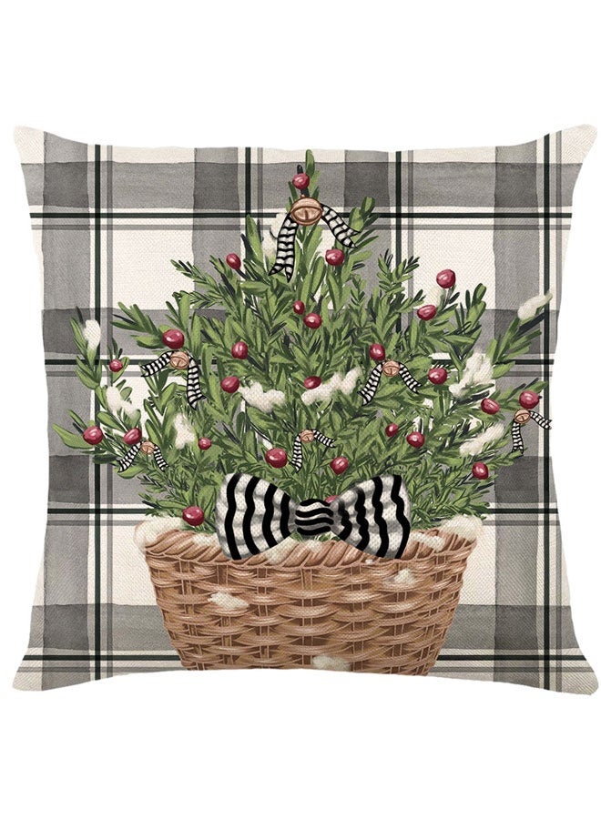 وهاواي Christmas Pillow Covers 45x45cm Xmas Throw Pillowcase Rustic Linen Cushion Case for Couch Sofa Home Decor Set of 4 Christmas Decorations Style E - Image 2