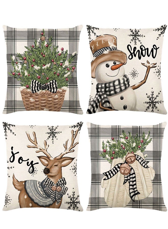 وهاواي Christmas Pillow Covers 45x45cm Xmas Throw Pillowcase Rustic Linen Cushion Case for Couch Sofa Home Decor Set of 4 Christmas Decorations Style E - Image 1