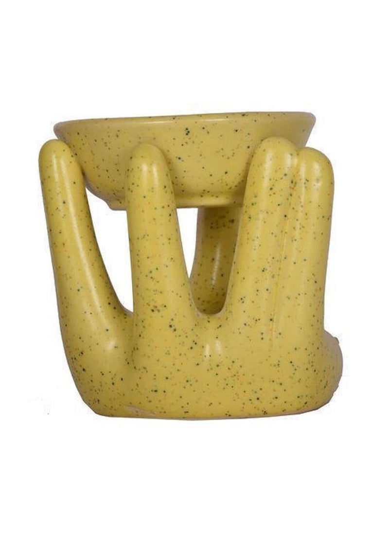 RTWARE RTWARE Ceramic Aroma Oil Burner Diffuser Lamp for Home Office Fragrance with 1 Tea Light Candle Mustard Handshape  - Image 4