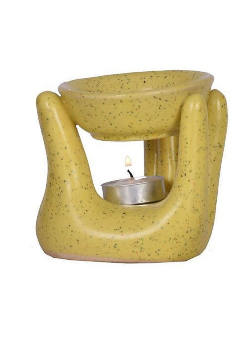 RTWARE RTWARE Ceramic Aroma Oil Burner Diffuser Lamp for Home Office Fragrance with 1 Tea Light Candle Mustard Handshape  - Image 1
