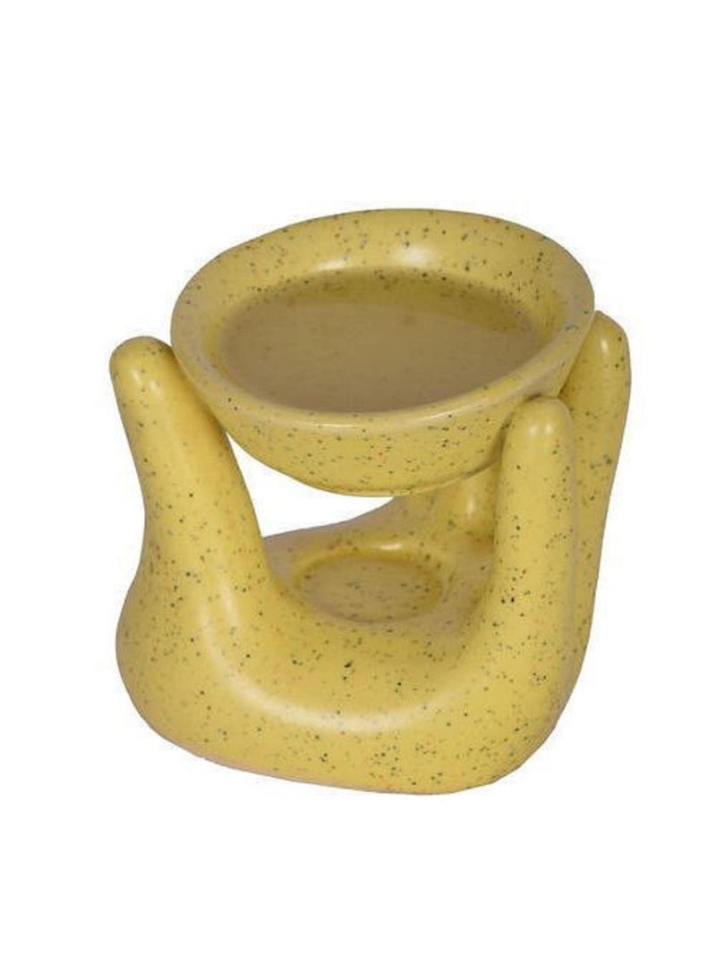 RTWARE RTWARE Ceramic Aroma Oil Burner Diffuser Lamp for Home Office Fragrance with 1 Tea Light Candle Mustard Handshape  - Image 2