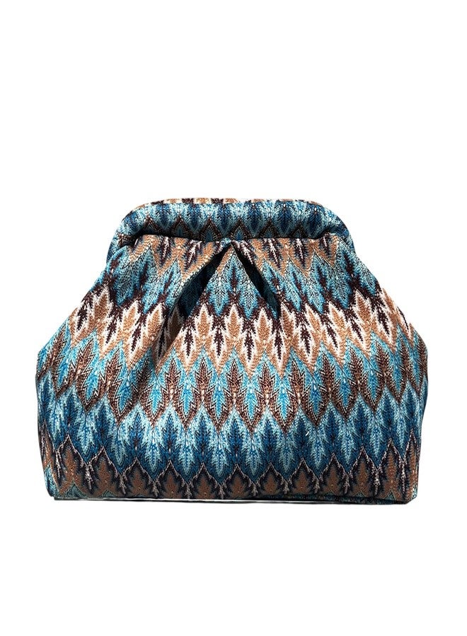 ENBEI Bohemian Blue Handmade Woven Clutch Purse handbag for women, Bridesmaid Gift, Birthday Gift Evening Bag for Wedding, Party, Formal Events - Image 1