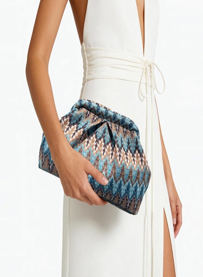 ENBEI Bohemian Blue Handmade Woven Clutch Purse handbag for women, Bridesmaid Gift, Birthday Gift Evening Bag for Wedding, Party, Formal Events - Image 2
