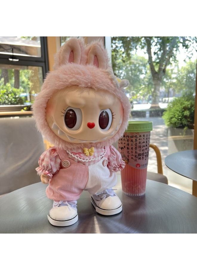 Labubu Doll Clothes Rab Cloth Vinyl Plush Doll Generation 2 Generation Spring Wild Summer Tide Play Strapped Pants Suit-Height:Sweetheart Green Strap Set--small 17cm  - Image 4