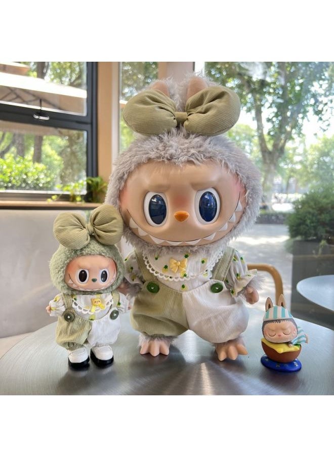 Labubu Doll Clothes Rab Cloth Vinyl Plush Doll Generation 2 Generation Spring Wild Summer Tide Play Strapped Pants Suit-Height:Sweetheart Green Strap Set--small 17cm  - Image 3