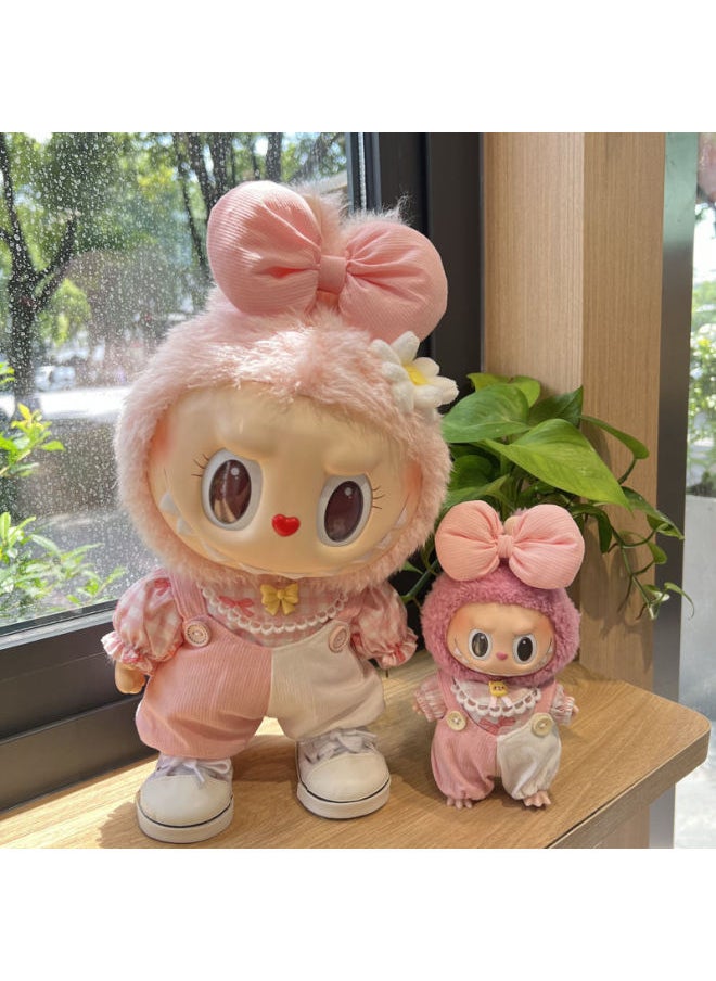 Labubu Doll Clothes Rab Cloth Vinyl Plush Doll Generation 2 Generation Spring Wild Summer Tide Play Strapped Pants Suit-Height:Sweetheart Green Strap Set--small 17cm  - Image 2