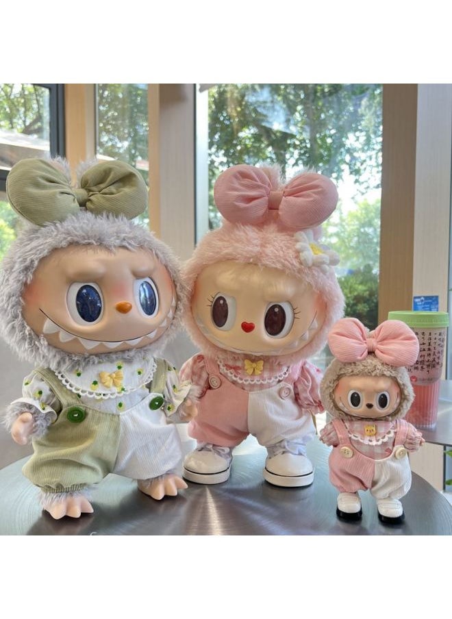 Labubu Doll Clothes Rab Cloth Vinyl Plush Doll Generation 2 Generation Spring Wild Summer Tide Play Strapped Pants Suit-Height:Sweetheart Green Strap Set--small 17cm  - Image 1