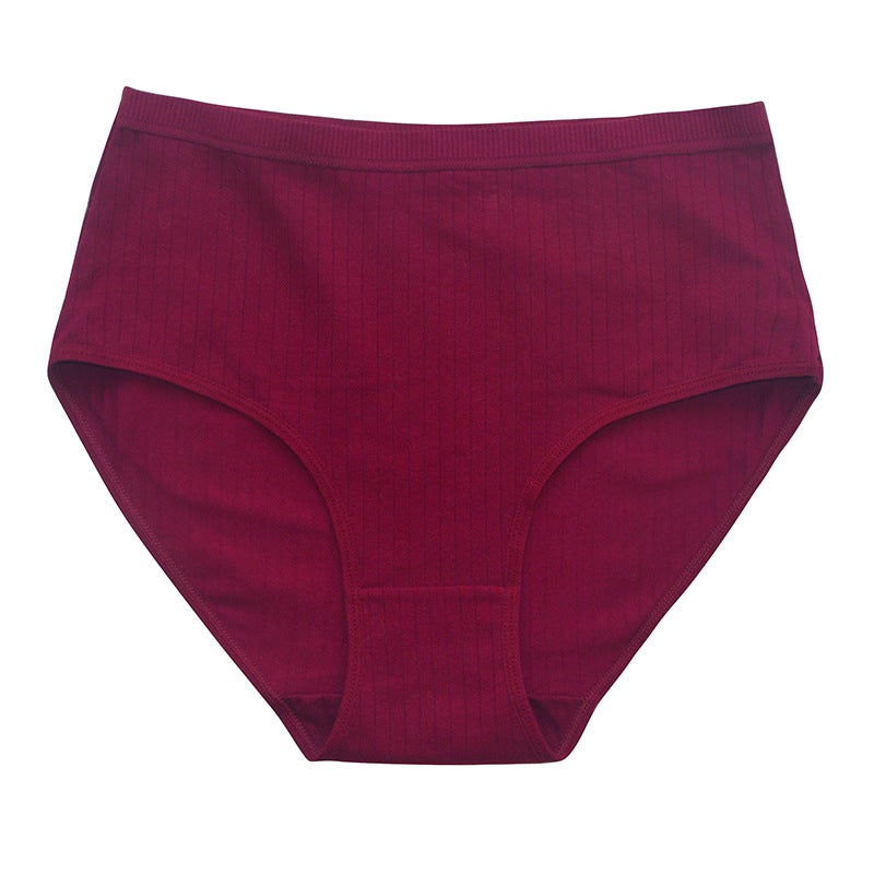 High-Waist Cotton Briefs Breathable Plus Size Purplish red 