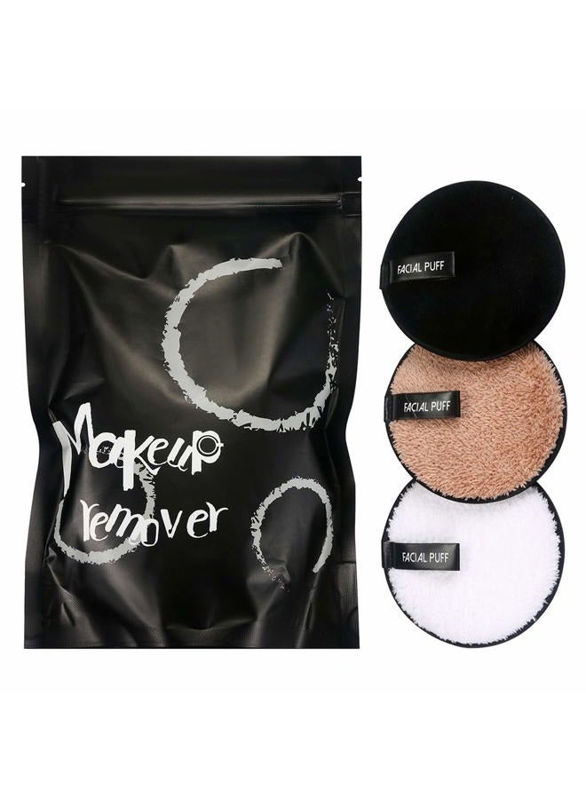 Vtrem 3 Colors Reusable Makeup Remover Pads Washable Double-Side Face Eye Lip Remover Pads Multi-Function Microfiber Soft Facial Cleaning Puffs Towels for All Skin, Black/White/Coffee - Image 2
