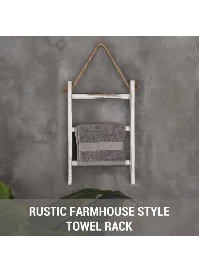 MyGift MyGift Rustic Hand Towel Holder, Whitewashed Solid Wood Farmhouse Bathroom Decor, Small Blanket Ladder for Home Decor, Wall Mounted Towel Rack for Shabby Chic Decor - Image 2