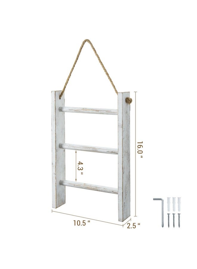MyGift MyGift Rustic Hand Towel Holder, Whitewashed Solid Wood Farmhouse Bathroom Decor, Small Blanket Ladder for Home Decor, Wall Mounted Towel Rack for Shabby Chic Decor - Image 5