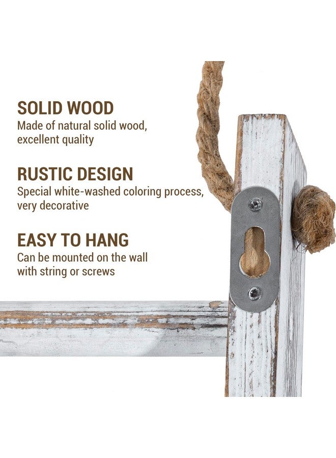 MyGift MyGift Rustic Hand Towel Holder, Whitewashed Solid Wood Farmhouse Bathroom Decor, Small Blanket Ladder for Home Decor, Wall Mounted Towel Rack for Shabby Chic Decor - Image 3