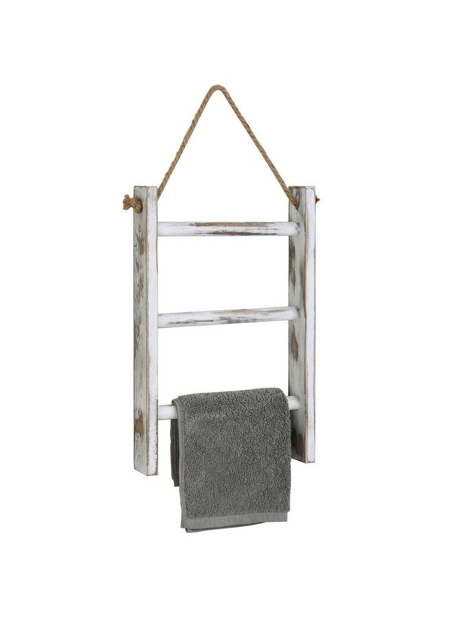 MyGift MyGift Rustic Hand Towel Holder, Whitewashed Solid Wood Farmhouse Bathroom Decor, Small Blanket Ladder for Home Decor, Wall Mounted Towel Rack for Shabby Chic Decor - Image 1