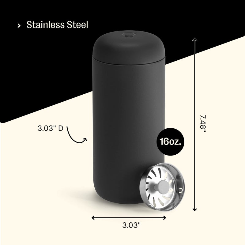 Fellow 16 oz Carter Move Travel Mug - Vacuum-Insulated Stainless Steel Travel Coffee Mug - Coffee Tumbler with Ceramic Interior and Splash Guard - Matte Black - Image 5