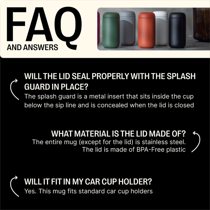 Fellow 16 oz Carter Move Travel Mug - Vacuum-Insulated Stainless Steel Travel Coffee Mug - Coffee Tumbler with Ceramic Interior and Splash Guard - Matte Black - Image 4