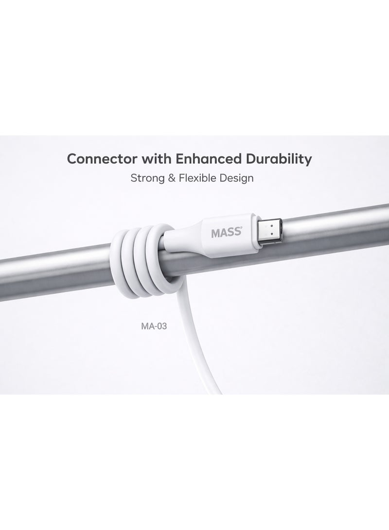 Mass Fast Charge Cable, Data & Charge | Nylon Protective | MICRO, White, Model: MA-03 - 1 Year Local Warranty. - Image 4