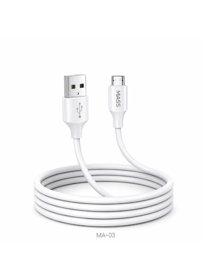 Mass Fast Charge Cable, Data & Charge | Nylon Protective | MICRO, White, Model: MA-03 - 1 Year Local Warranty. - Image 5