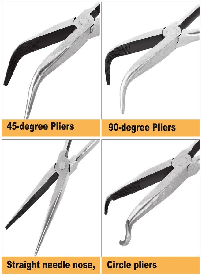 DAJAVE 4 Pack Needle Nose Pliers Set, 11 inch Long Reach Plier, Straight Needle Noses Plier, 45 & 90 Degree Angle Curved Needle Nose Pliers,Spark Plug Removal Tool - Image 3