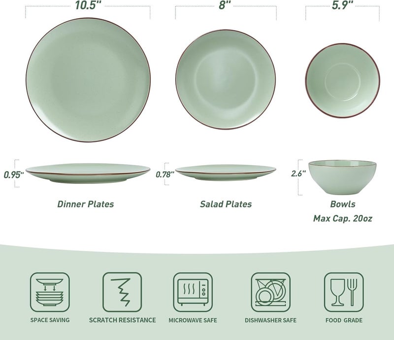 Famiware Venus Ceramic Plates and Bowls Sets Speckled Dinnerware Dish Sets for 6 18 Pieces  Microwave and Dishwasher Safe Matte Light Green - Image 2