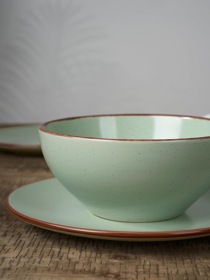 Famiware Venus Ceramic Plates and Bowls Sets Speckled Dinnerware Dish Sets for 6 18 Pieces  Microwave and Dishwasher Safe Matte Light Green - Image 4