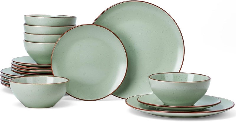 Famiware Venus Ceramic Plates and Bowls Sets Speckled Dinnerware Dish Sets for 6 18 Pieces  Microwave and Dishwasher Safe Matte Light Green - Image 1