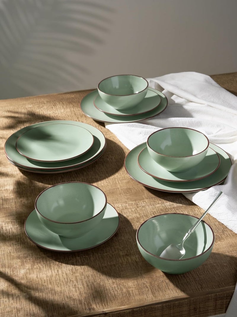 Famiware Venus Ceramic Plates and Bowls Sets Speckled Dinnerware Dish Sets for 6 18 Pieces  Microwave and Dishwasher Safe Matte Light Green - Image 5