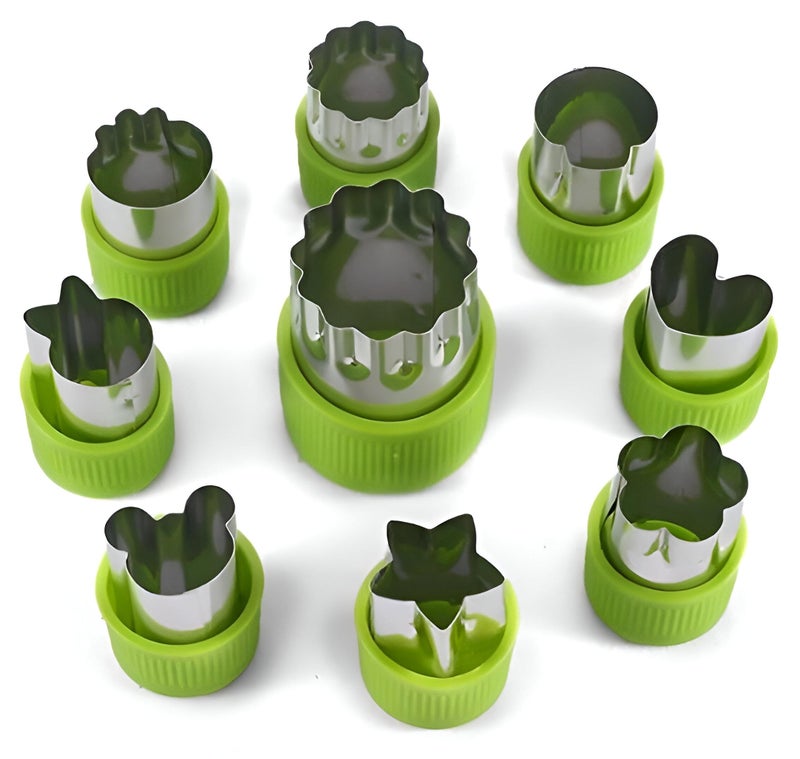 Food Prep Accessories - 9-Item Cutter Set for Fruits, Vegetables, and Pastries, Ideal for Kids' Food Art and Baking Projects in Green Color - Image 1