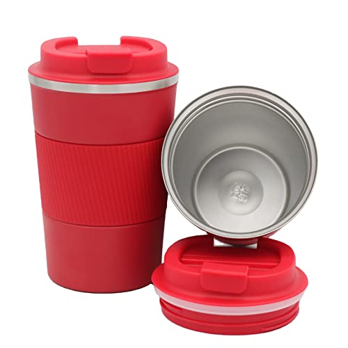 Wosta Insulated Travel Coffee Mug 2.0 | Double Wall Vacuum Stainless Steel Fat-Bottomed Coffee Cup Tumbler with Spill Proof Flip Lid for Hot and Ice Beverages (Red Color, 380 Ml) - Image 4