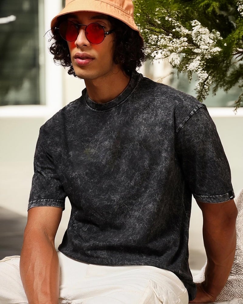 boffi ... 100% Cotton Oversized T-Shirt Unisex Drop Shoulder Dye Washed Street Look Black Pack of 1 (in, Alpha, 2XL, Regular, Black) - Image 3