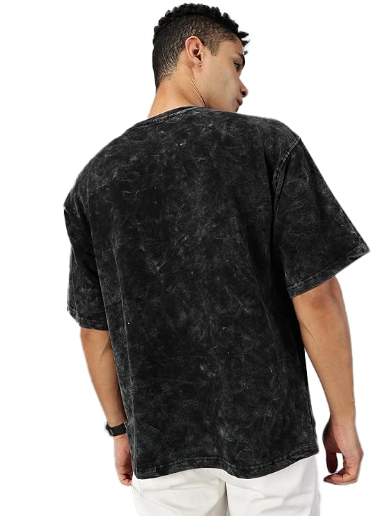 boffi ... 100% Cotton Oversized T-Shirt Unisex Drop Shoulder Dye Washed Street Look Black Pack of 1 (in, Alpha, 2XL, Regular, Black) - Image 2