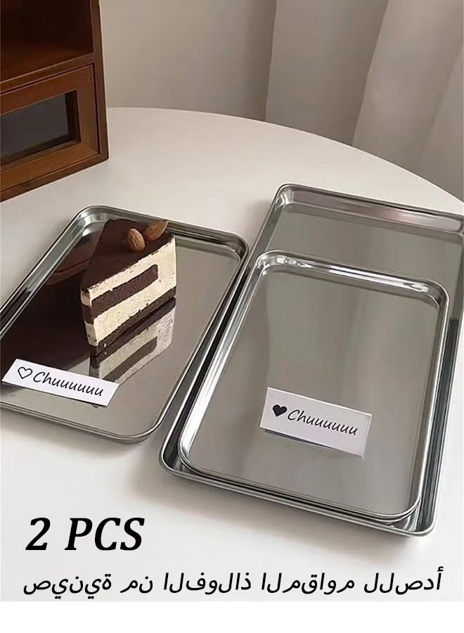 أخبار قطعتان من صينية الفولاذ المقاوم للصدأ صغيرة الحجم لتقديم البرجر والعصير والقهوة والكعك وهدايا العيد - Image 1