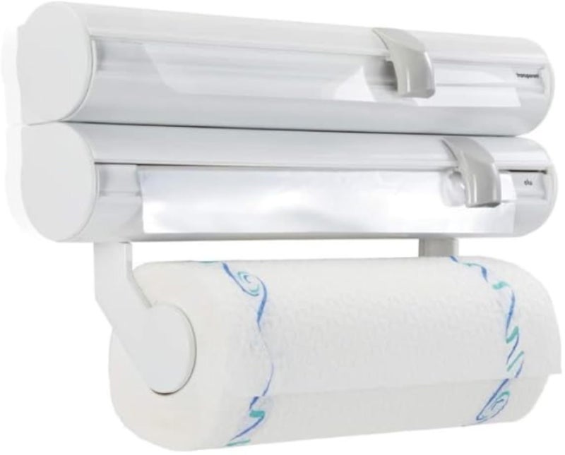 حامل لفائف ثلاثي مثبت على الحائط للمطبخ، مناسب لرقائق الألومنيوم، والفيلم اللاصق، والمناشف الورقية