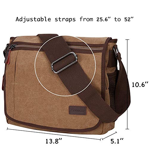 Modoker Messenger Bag for Men, 13 Inches Laptop Satchel Bags, Canvas Shoulder Bag with Bottle Pocket, Brown - Image 2