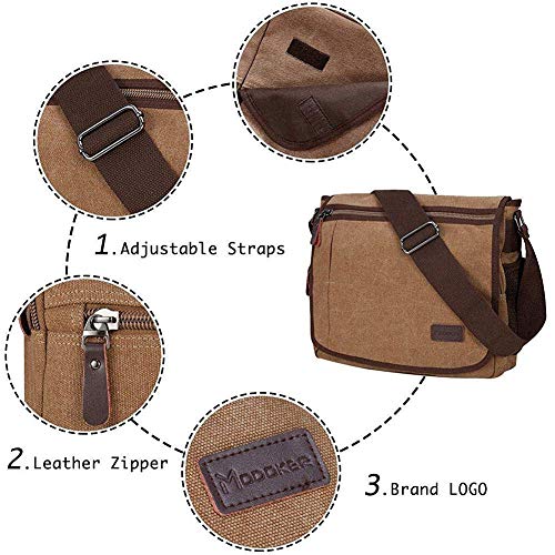Modoker Messenger Bag for Men, 13 Inches Laptop Satchel Bags, Canvas Shoulder Bag with Bottle Pocket, Brown - Image 3