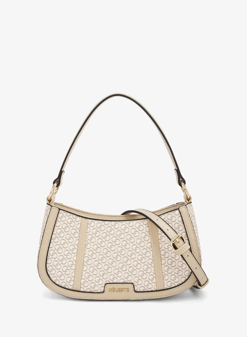 Celeste Monogram Print Shoulder Bag With Zip Closure