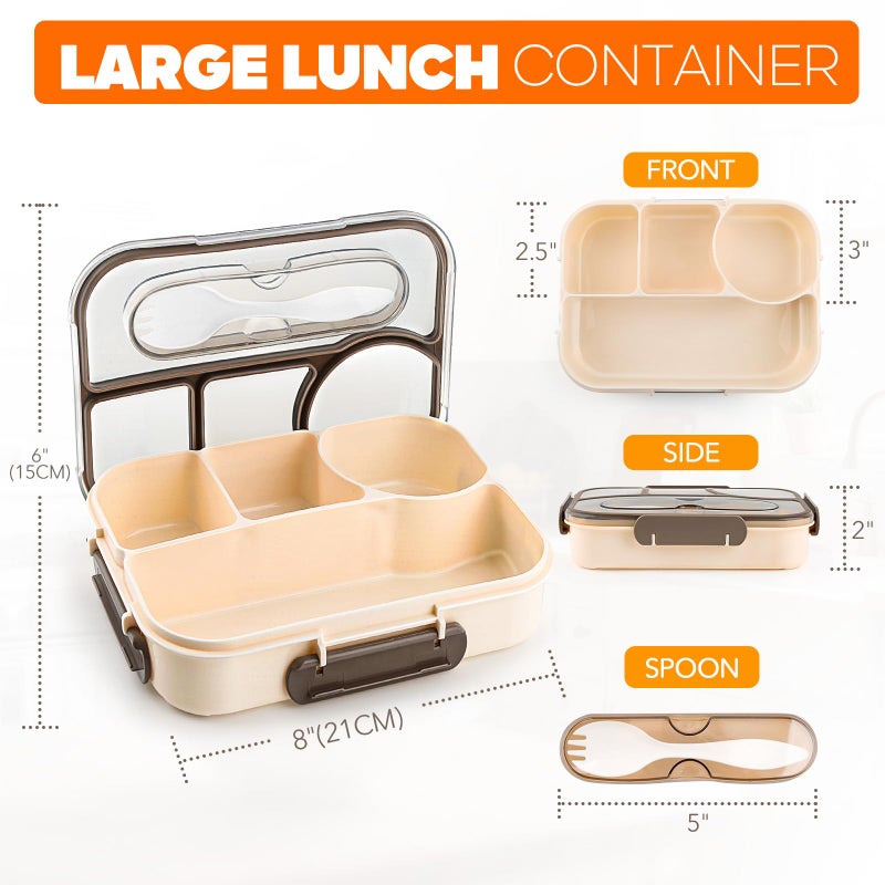 EASYFUN Bento Box Adult, Lunch Box, 4-Compartment Lunch Containers, Drop-Proof, Dishwasher Safe & Made with BPA-Free Materials(Khaki) - Image 2