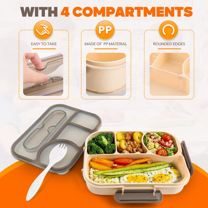EASYFUN Bento Box Adult, Lunch Box, 4-Compartment Lunch Containers, Drop-Proof, Dishwasher Safe & Made with BPA-Free Materials(Khaki) - Image 5