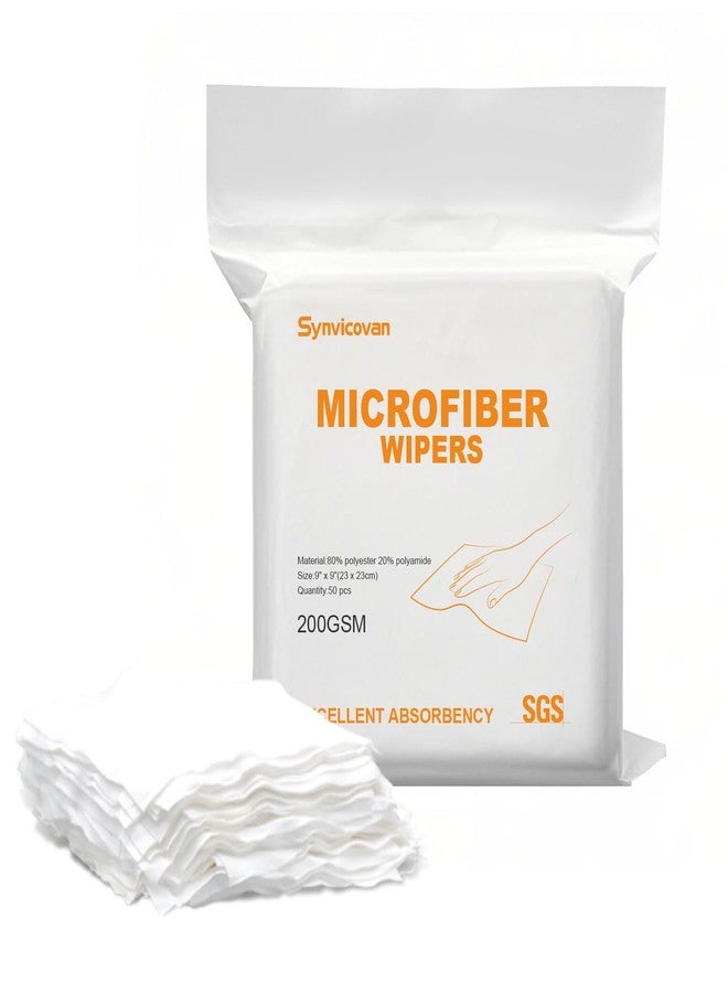 Synvicovan Microfiber Wipes 9"x9"(50 Pcs,Class 100, 200GSM Superfine Lint Free Cloths Cleaning and Drying Cloths Reusable Ultra Absorbent for All Surface Types - Image 1