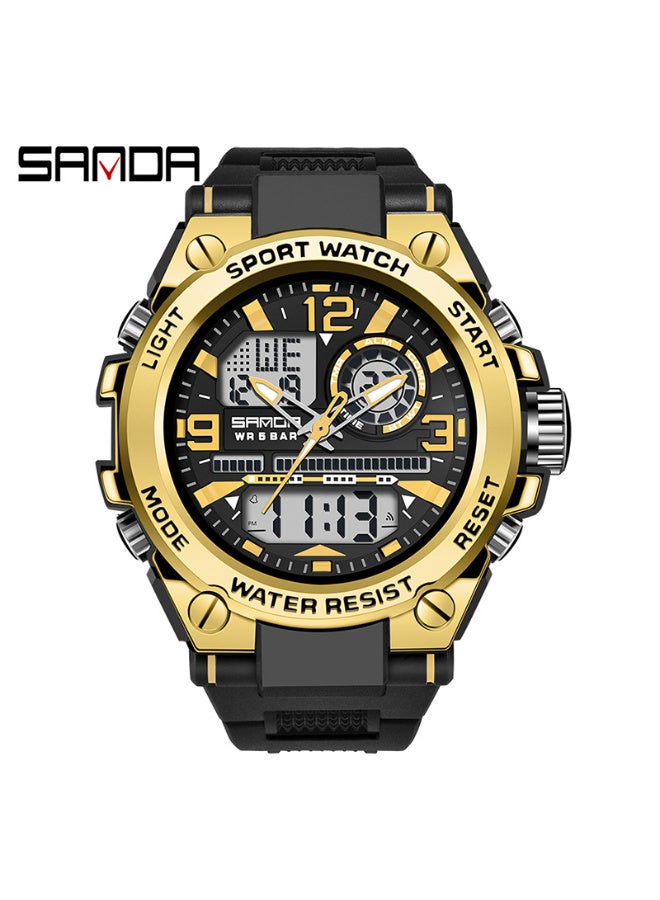 SANDA Men's Analog Sports Watch, LED Large Face Waterproof Wrist Watches, Dual Dial Digital Analog Watches for Men - Image 1