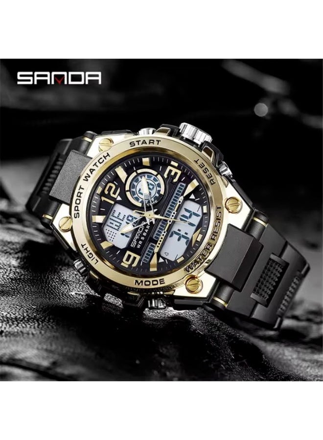 SANDA Men's Analog Sports Watch, LED Large Face Waterproof Wrist Watches, Dual Dial Digital Analog Watches for Men - Image 2
