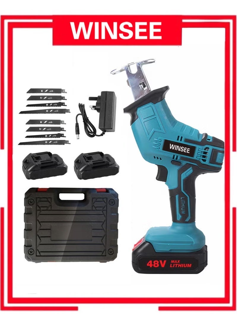 WINSEE Reciprocating Saw,48V Power Tool Cordless Reciprocating Saw Combo Set,0-3500r/min,with 2 Batteries and a Charger,8 Saw Blades,for Cutting Wood/Metal/PVC Pipes,Tools - Image 1