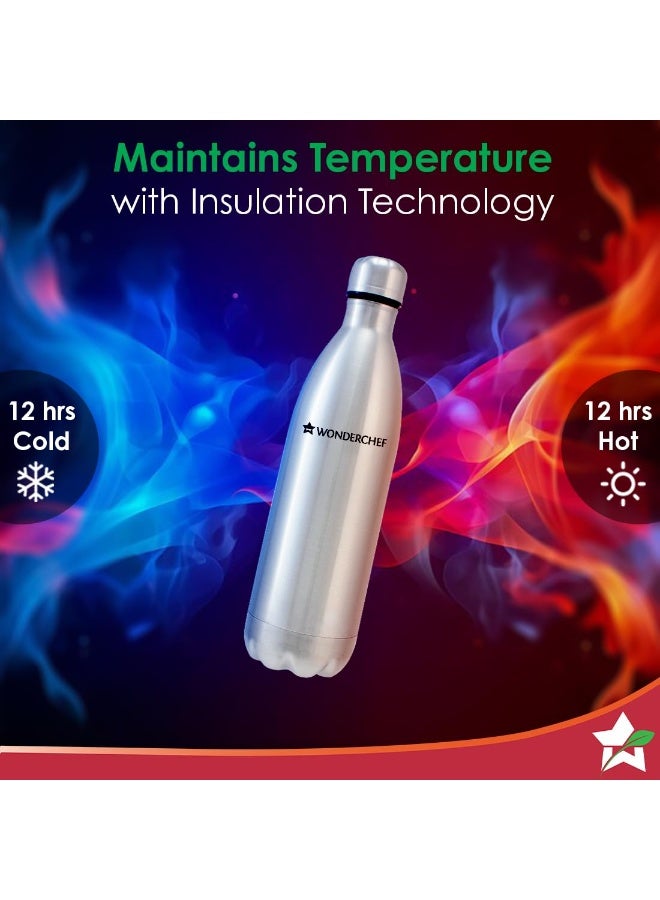 Wonderchef Aqua-Bot, 500ml, Double Wall Stainless Steel Vacuum Insulated Hot and Cold Flask, Spill & Leak Proof, Silver, 2 Years Warranty - Image 4