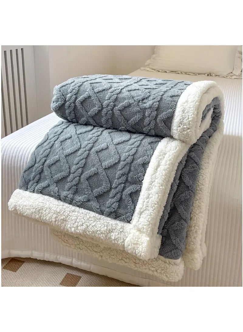 Fabienne Jacquard Sherpa Blanket Single Size Faux Fur Bed Blanket 160x220cm Flannel Fleece Reversible Blanket Warm and Plush Throw Blanket Grey - Image 5