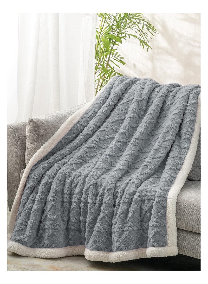Fabienne Jacquard Sherpa Blanket Single Size Faux Fur Bed Blanket 160x220cm Flannel Fleece Reversible Blanket Warm and Plush Throw Blanket Grey - Image 3